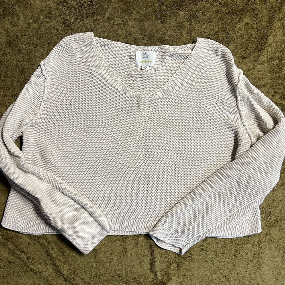 Offline Cream Ribbed Sweater